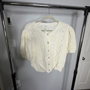 Joie Cream Knit Button-Up Blouse